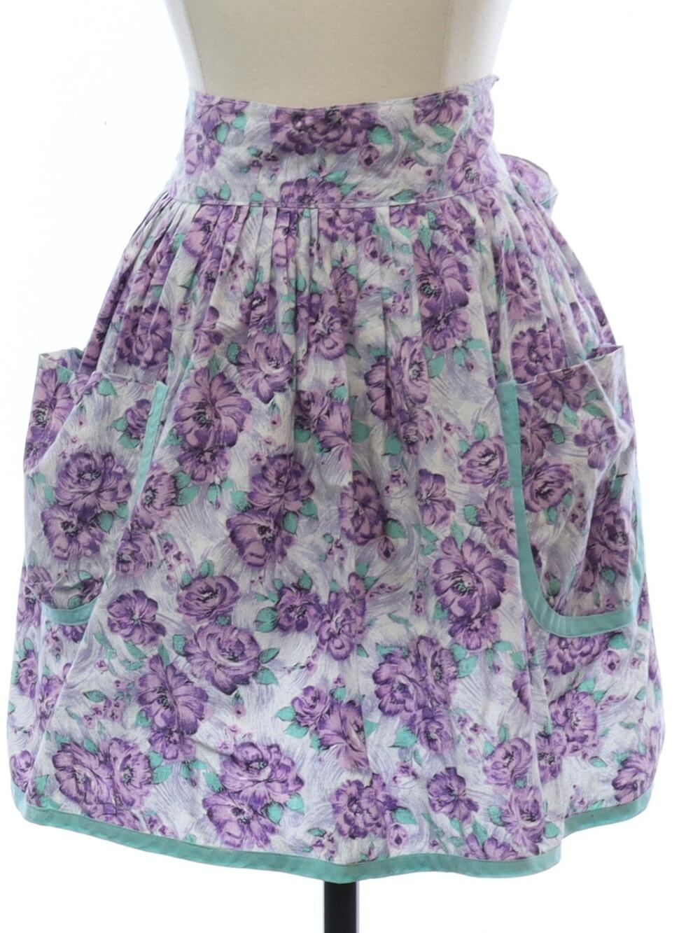 Vintage 1960s Purple Floral Waist Apron Home Sewn